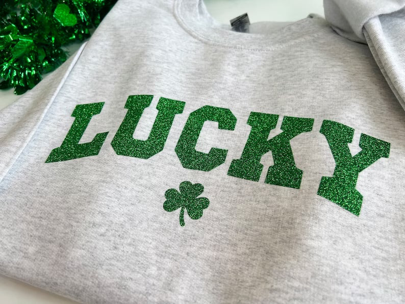 Glitter Lucky-Crewneck Sweatshirt or Tee