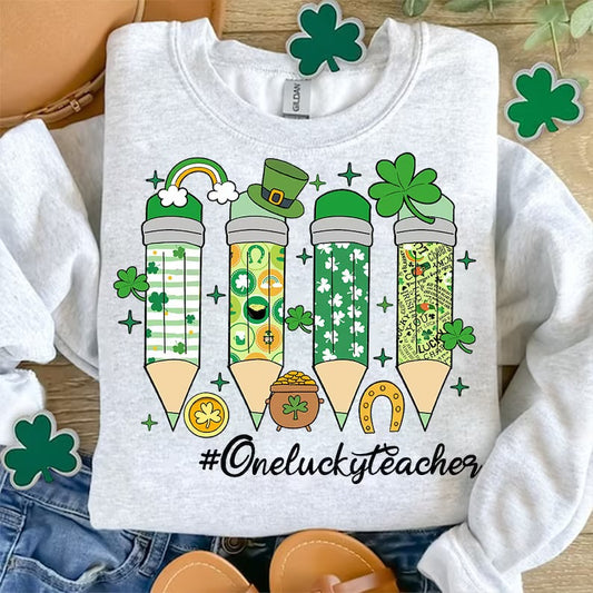 One Lucky Teacher-Crewneck Sweatshirt or Tee