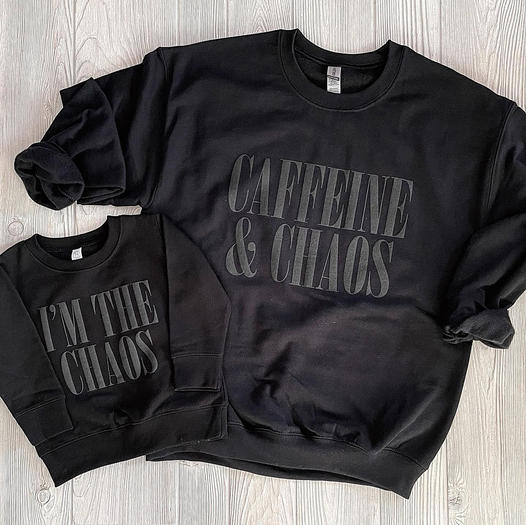 Caffeine and Chaos Crewneck- Adult and Youth