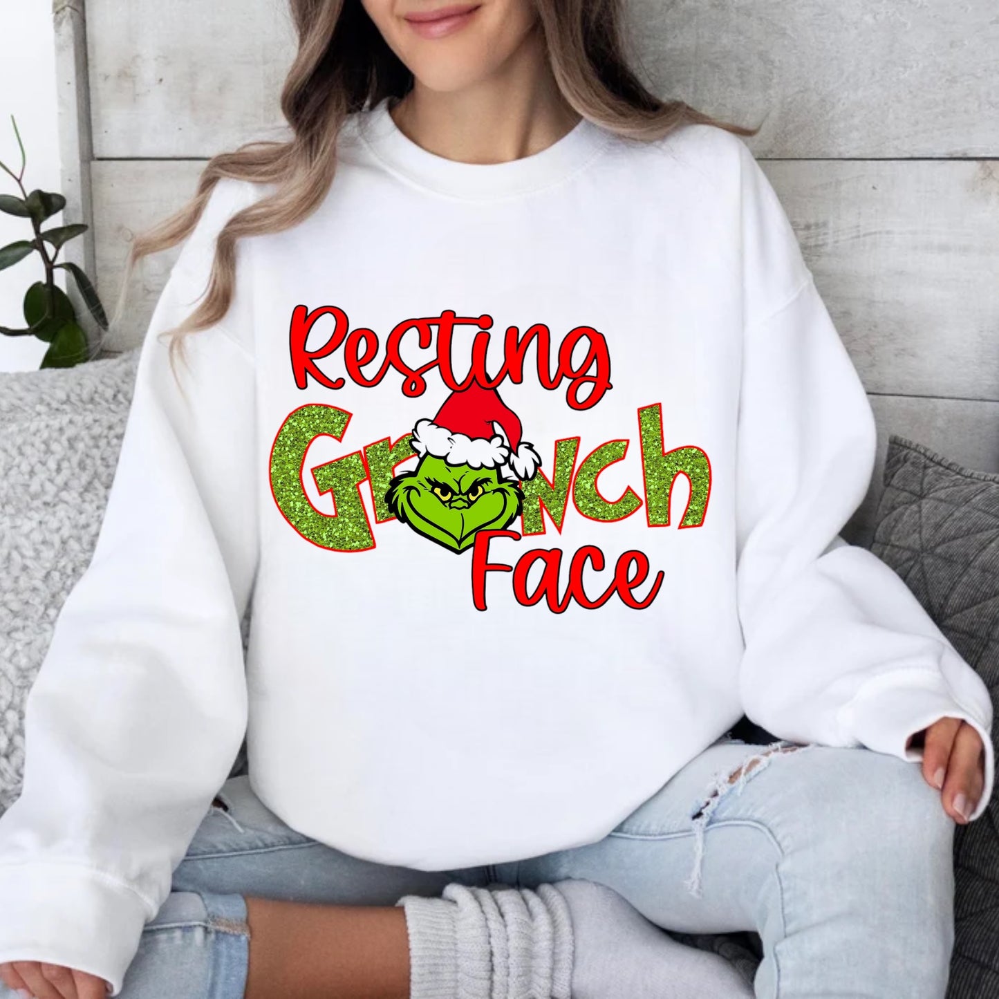 Resting Grinch Face-Tee or Crewneck Sweatshirt