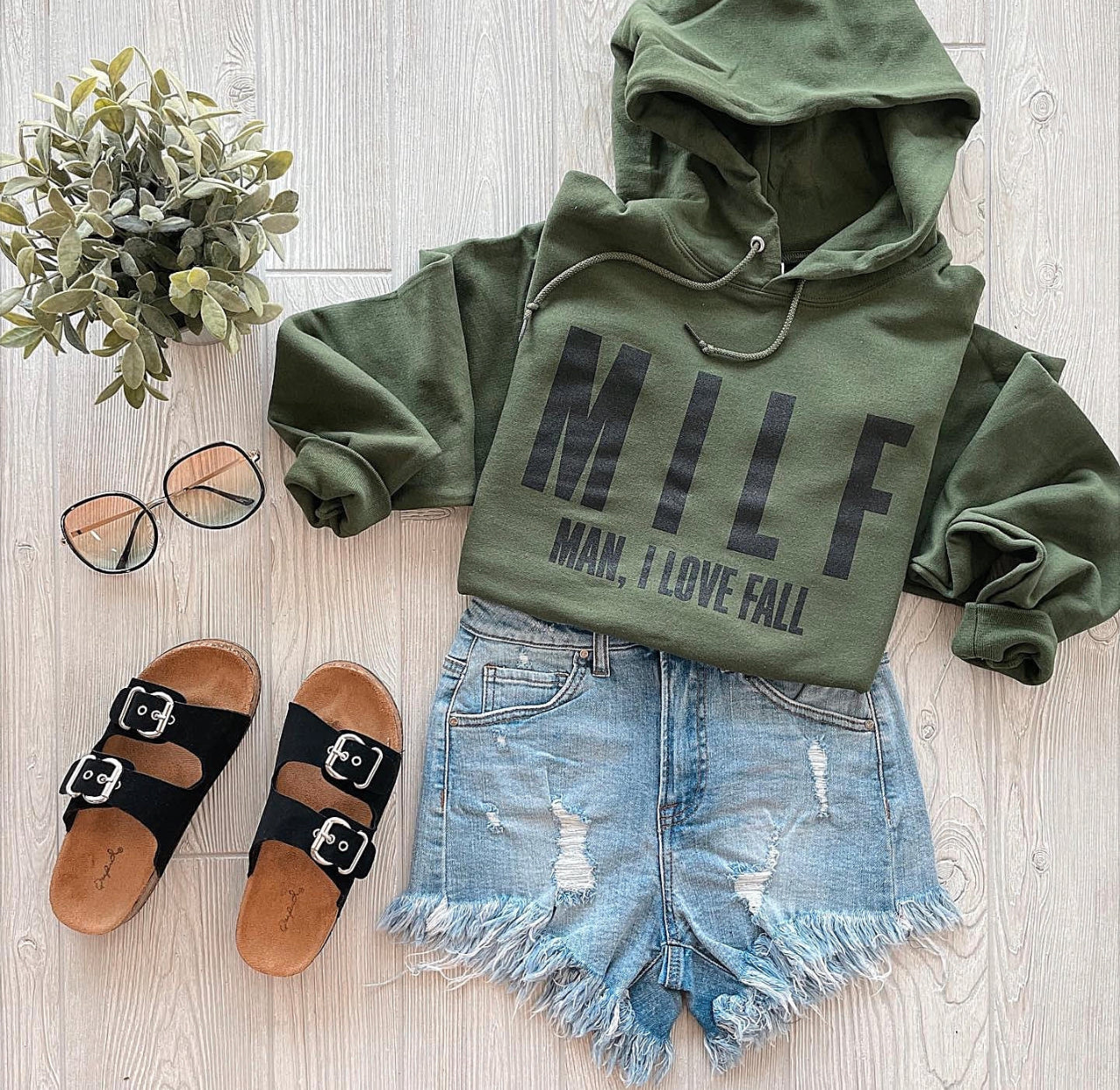 MILF- Olive Green Hoodie Sweatshirt or Tee