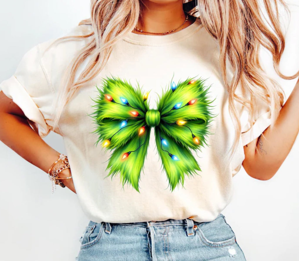 Green Fur Bow- Tee or Crewneck Sweatshirt