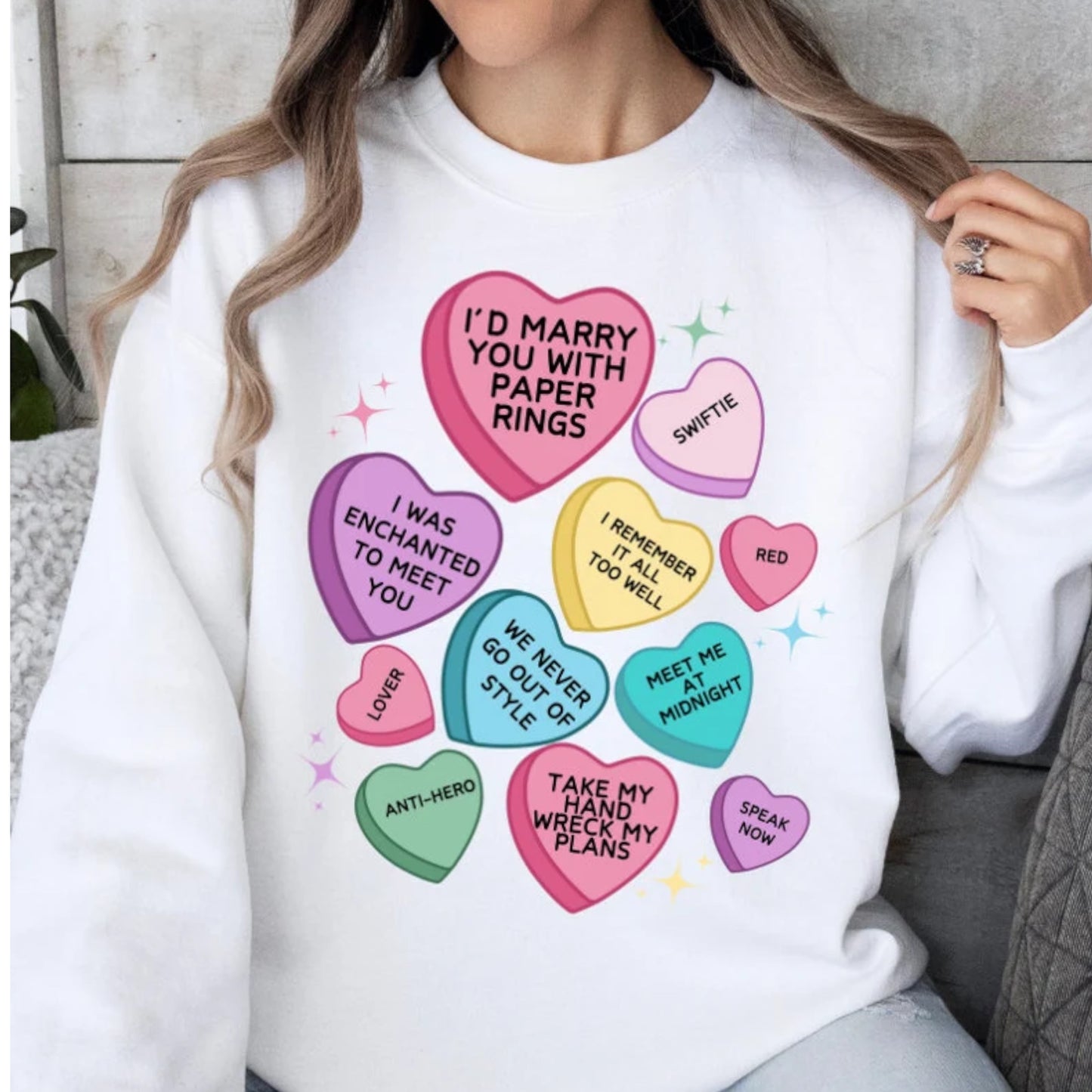 Swiftie Candy Hearts-Crewneck Sweatshirt or Tee