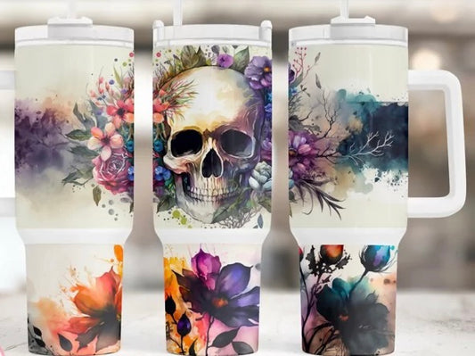 40oz Tumbler-Skeleton Floral