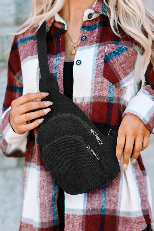 Black Corduroy Sling Bag