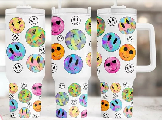 40oz Tumbler-Tie Dye Smilies