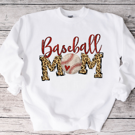 Leopard Baseball Mom Crewneck Sweatshirt or Tee